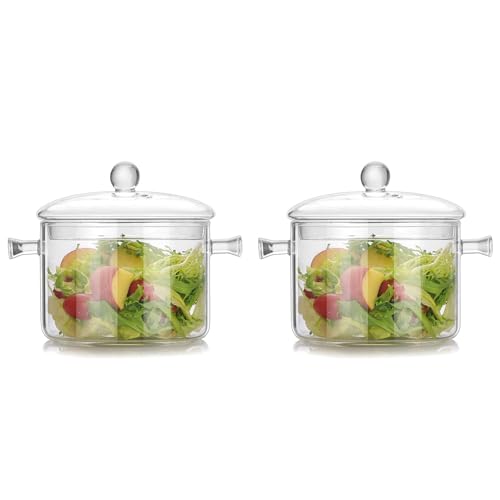 MQODLFP 2 x Doppelohr-Schüssel aus Glas mit Deckel, hohe Borosilikatglas-Schüssel, Salatschüssel, Haushaltsgeschirr von MQODLFP