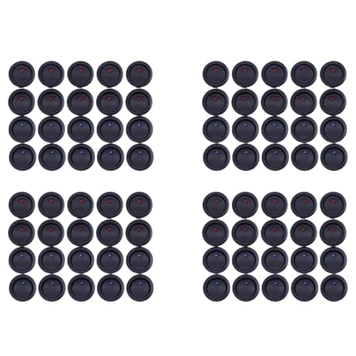 MQODLFP 80 Stück 12 V 20 A Ampere Ein/Aus/3 Positionsklemmen, rund, Wippschalter, LED-Kippschalter, Blau und Rot von MQODLFP