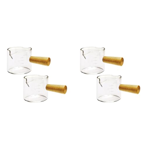 MQODLFP Espresso-Schnapsgläser, Doppelausgießer, Messglas, Espressotassen, Kochgeschirr mit Holzgriff für Milch, Kaffee, 75 ml, 4 Stück von MQODLFP