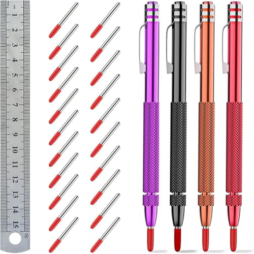 MQODLFP Farbige Wolframkarbid-Anreißnadel mit Magnet, Lineal, mit extra 21 Ersatz-Markierungsspitze, für Glas/Keramik/Blech A von MQODLFP