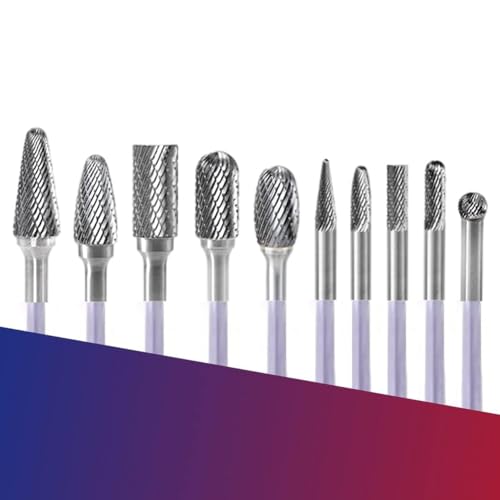 MQODLFP Hartmetall-Frässtift-Set, 10 Stück, Wolfram, Doppelschnitt, Rotationsstanzschleifen, H E, Ad Schneidfräser für Aluminium, Metall, Holz, Gravur von MQODLFP