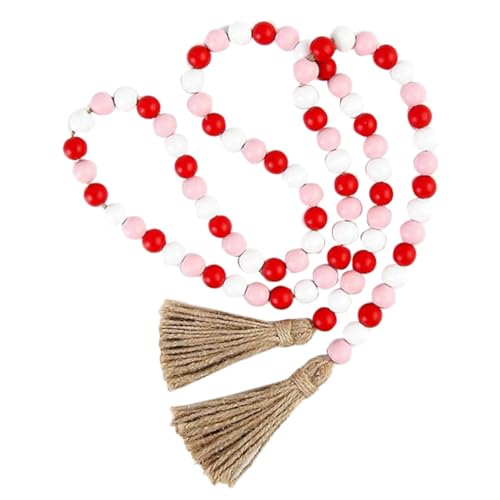 MQODLFP Holzperlengirlande zum Valentinstag, Rustikale Holzperlendekoration, Bauernhausperlen mit Quaste, Große Wanddekoration MQODLFP Holzperlengirlande zum Valentinstag, Rustikale Holzperlendekoration, Bauernhausperlen mit Quaste, Große Wanddekoration von MQODLFP