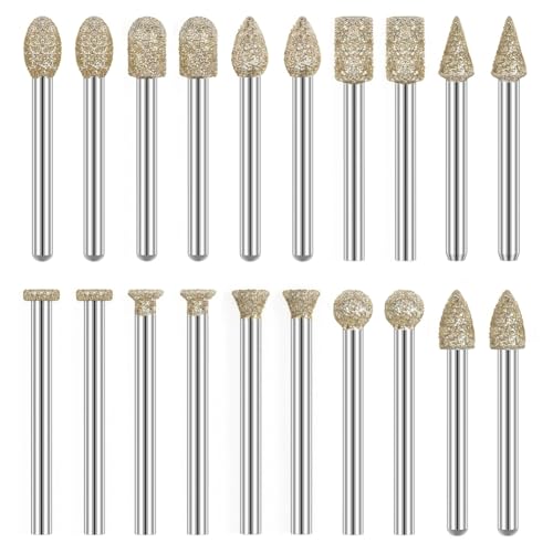 MQODLFP Rotationswerkzeug-Zubehör, Schnitzwerkzeuge, 20 Stück, Diamant-Körnung, 60er-Körnung, 1/8-Zoll-Schaft, Glasätzset, Gravurstift für Metall, Holz von MQODLFP