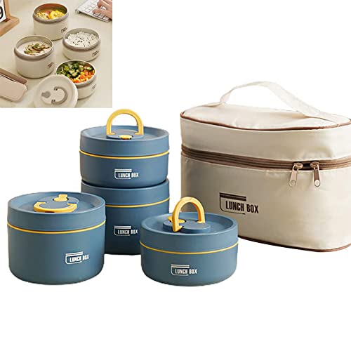 MQSHUHENMY Portable Insulated Lunch Container Set, 2022 New Stackable Stainless Steel Food Container with Thermal Bag, Insulated Lunch Containers, Thermal Lunch Box Bento Box Set (Blue,4 Layer) von MQSHUHENMY