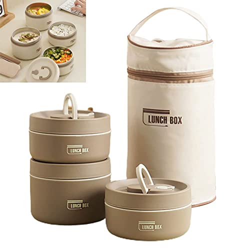 Portable Insulated Lunch Container Set, 2022 New Stackable Stainless Steel Food Container with Thermal Bag, Insulated Lunch Containers, Thermal Lunch Box Bento Box Set (Brown,3 Layer) von MQSHUHENMY