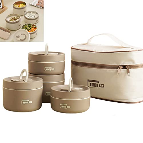 MQSHUHENMY Portable Insulated Lunch Container Set, 2022 New Stackable Stainless Steel Food Container with Thermal Bag, Insulated Lunch Containers, Thermal Lunch Box Bento Box Set (Brown,4 Layer) von MQSHUHENMY