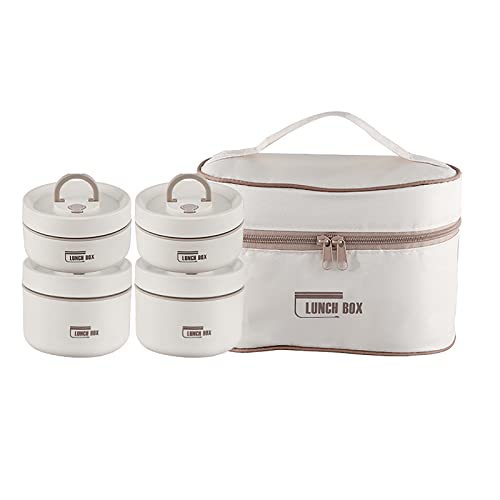 Portable Insulated Lunch Container Set, 2022 New Stackable Stainless Steel Food Container with Thermal Bag, Insulated Lunch Containers, Thermal Lunch Box Bento Box Set (White,4 Layer) von MQSHUHENMY