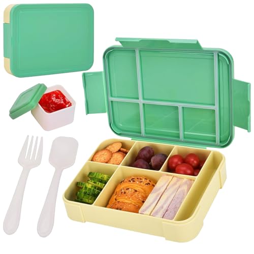 MQVXT Lunchbox für Kinder,1330MLBrotdose Kinder mit Fächern,BPA Frei Vesperdose mit 5 Fächern und 1 Saucenbox,Mikrowelle&Spülmaschinenfest Bento Box für Erwachsene oder Kinder (Grün) von MQVXT