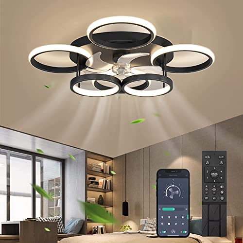 Deckenventilator Mit Beleuchtung,led Deckenleuchte Mit Ventilator Fernbedienung Und APP Leise,48W Dimmbare Deckenlampe Timer Lampe Mit Ventilator Für Schlafzimmer Wohnzimmer Esszimmer Licht,65x65cm von MQW