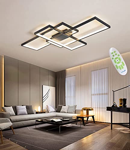 LED Deckenleuchte Einfache Moderne Deckenlampe Wohnzimmer Atmosphärische Rechteckige Deckenstrahler Aluminium Acryl Schlafzimmer Lampe Spotleuchte Stufenloses Dimmen Mit Fernbedienung,schwarz,L110cm von MQW