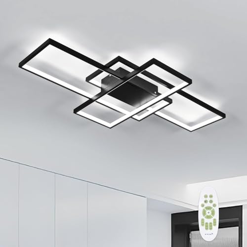 LED Deckenleuchte Einfache Moderne Deckenlampe Wohnzimmer Atmosphärische Rechteckige Deckenstrahler Aluminium Acryl Schlafzimmer Lampe Spotleuchte Stufenloses Dimmen Mit Fernbedienung,schwarz,L90cm von MQW