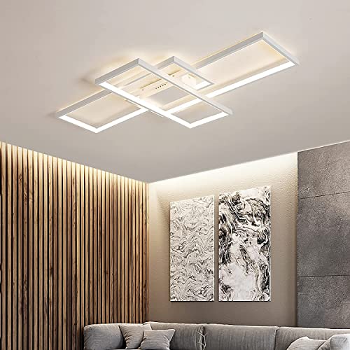 LED Deckenleuchte Einfache Moderne Deckenlampe Wohnzimmer Atmosphärische Rechteckige Deckenstrahler Aluminium Acryl Schlafzimmer Lampe Spotleuchte Stufenloses Dimmen Mit Fernbedienung,weiß,L90cm von MQW