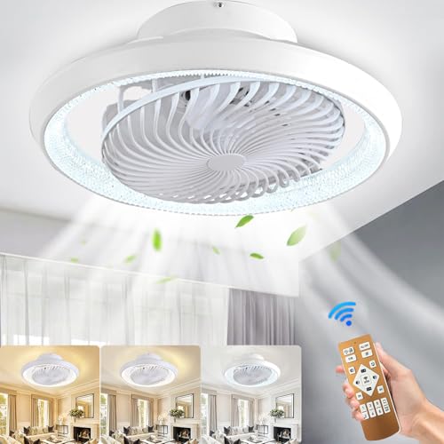 MQW Deckenventilator mit Beleuchtung LED Licht, Invisible Fan Deckenleuchte 360° Drehbare, Dimmbar 72W mit Fernbedienung Ventilator lampe, Deckenlampe ür Wohnzimmer, Esszimmer, Schlafzimmer, 49CM von MQW