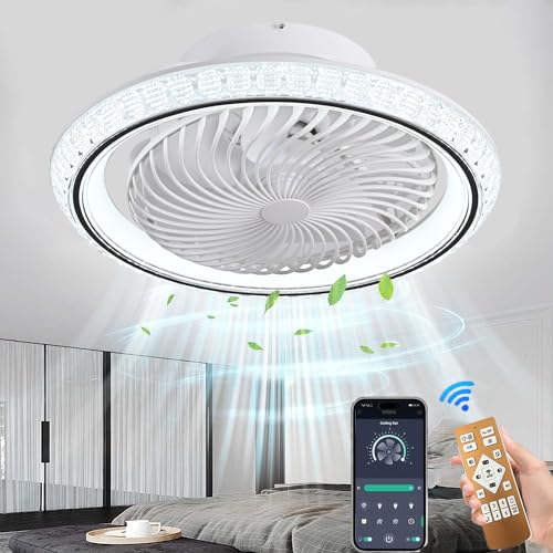 MQW Deckenventilator mit Beleuchtung LED Licht, Invisible Fan Deckenleuchte 360° Drehbare, Dimmbar 72W mit Fernbedienung Ventilator lampe, Deckenlampe ür Wohnzimmer, Esszimmer, Schlafzimmer, 49CM von MQW