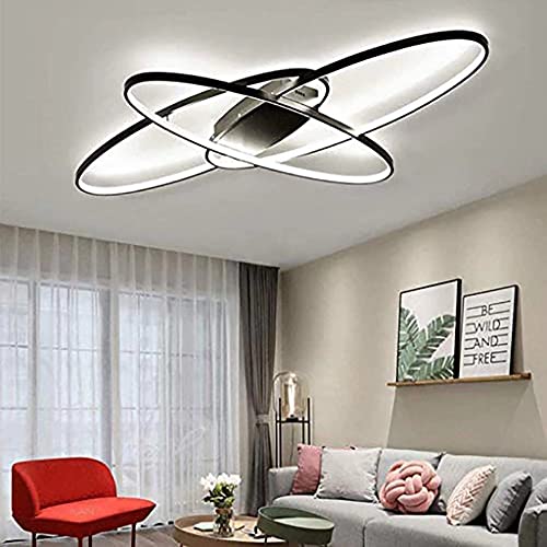 MQW Modern LED Deckenleuchte Dimmbar Deckenlampe mit Fernbedienung 62W Schwarze Wohnzimmerlampe aus Metall Modern-Design für Schlafzimmer Esszimmer Wohnzimmer Arbeitszimmer Flur Büro130cm von MQW