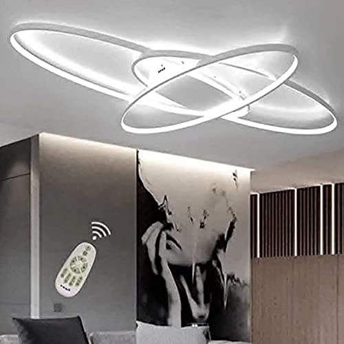 MQW Modern LED Deckenleuchte Dimmbar Deckenlampe mit Fernbedienung 62W Weiß Wohnzimmerlampe aus Metall Modern-Design für Schlafzimmer Esszimmer Wohnzimmer Arbeitszimmer Flur Büro 130cm von MQW