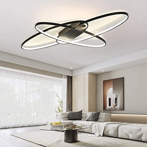 MQW LED Deckenleuchte Dimmbar Modern Deckenlampe Wohnzimmerlampe Schlafzimmerlampe Decke mit Fernbedienung 62W Innen Design Deckenbeleuchtung für Wohnzimmer Arbeitszimmer Küche Büro Schwarz,130cm von MQW