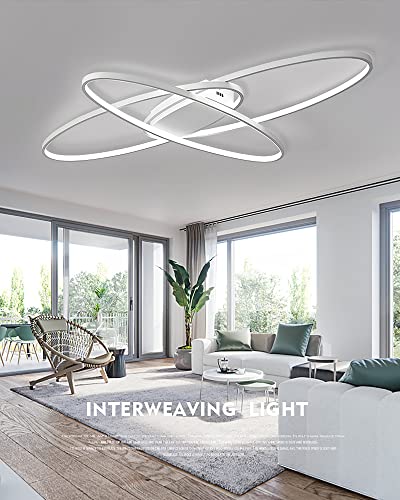 MQW LED Deckenleuchte Dimmbar Modern Deckenlampe Wohnzimmerlampe Schlafzimmerlampe Decke mit Fernbedienung 62W Innen Design Deckenbeleuchtung für Wohnzimmer Arbeitszimmer Küche Büro Weiß,130cm von MQW