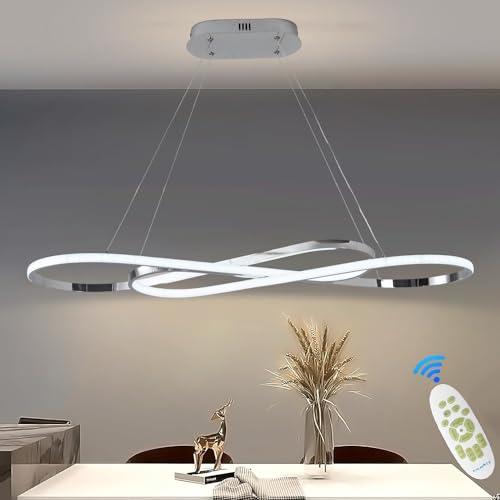 MQW LED Pendelleuchte Esstisch Dimmbar Hängeleuchte mit Fernbedienung Pendellampe linear Design höhenverstellbar Kronleuchter Lamp für Esstisch Esszimmer Sekretariat Küche Leuchte (L100cm/57W) Chrom von MQW