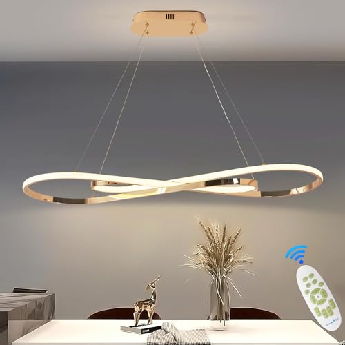 MQW LED Pendelleuchte Esstisch Dimmbar Hängeleuchte mit Fernbedienung Pendellampe linear Design höhenverstellbar Kronleuchter Lamp für Esstisch Esszimmer Sekretariat Küche Leuchte (L100cm/57W) Gold von MQW