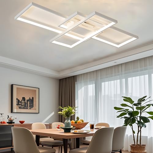 MQW Moderne LED Deckenleuchte Dimmbar LED Deckenlampe Wohnzimmer, 2700k-7000k Wohnzimmerlampe mit Fernbedienung, Geometrisch Multifunktional Deckenbeleuchtung weiß für Schlafzimmer Küche, L80cm von MQW