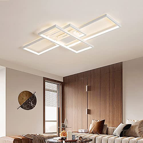 MQW Moderne LED Deckenleuchte Geometrische Deckenlampe Mit Fernbedienung Dimmbare Wohnzimmerlampe Minimalistisches Metall Acryl Beleuchtung Schlafzimmer Studie Wohnzimmer Leuchter,Weiß,110cm von MQW