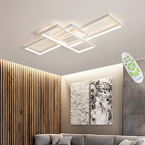 MQW Moderne Minimalistische LED-Deckenleuchte Geometrische Quadratische Deckenlampe Modedesign Deckenleuchten Persönlichkeit Decke Lichter Schlafzimmer Studie Wohnzimmer Leuchter,Weiß,140cm von MQW