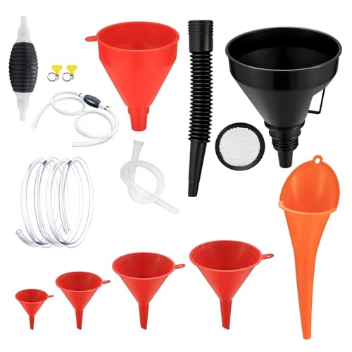 Einfülltrichter Set, 8 Stück Rechtwinkliges Flexibles Kunststoff Trichter set, Trichter mit Schlauch mit Abnehmbarem Auslauf und Langen Trichtern für Auto Werkstatt Haushalt von MQWDGJ