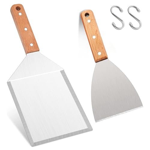 Grillspachtel Set, 2 Stück Burger-Set, Grillwender Pfannenwender Spachtel Mit Holzgriffen Teppanyaki-Zubehör für Burgerpresse Teppanyaki Barbecue Steak Pizza Grillspachtel Set, 2 Stück Burger-Set, Grillwender Pfannenwender Spachtel Mit Holzgriffen Teppanyaki-Zubehör für Burgerpresse Teppanyaki Barbecue Steak Pizza von MQWDGJ