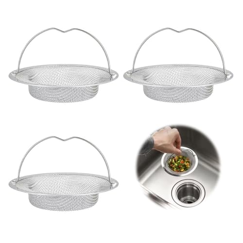 Küchenspüle-Sieb, 3 Stück, Edelstahl, Abflusssieb, Durchmesser 8 cm, Küchenspüle, Sieb, Stöpsel aus Edelstahl, großes Abflusssieb mit Hebegriff für Bad und Küche von MQWDGJ