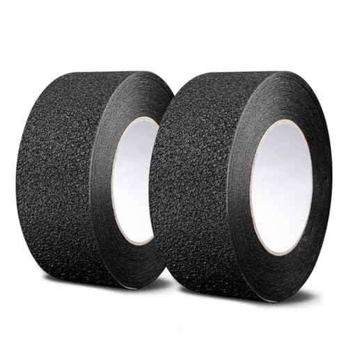 MQWDGJ Antirutsch Klebeband, 2 Rollen 5cm x 10m Antirutsch Klebeband Streifen mit Selbstklebend, High Grip Anti-Rutsch-Klebeband für Treppen Stufen Drinnen und Draußen(Schwarz) von MQWDGJ
