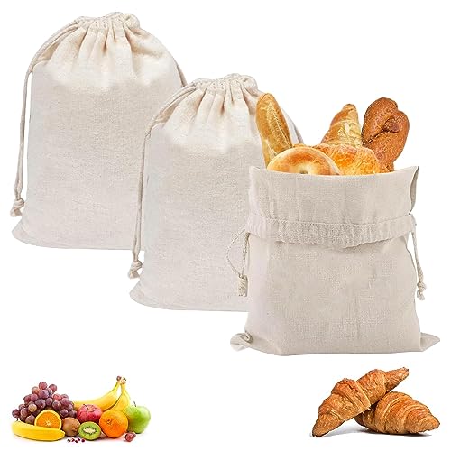 Leinen Brotbeutel, 3 Stück 30 * 40 cm leinenbeutel brotsack、brotbeutel aufbewahrung、Brottasche mit Kordelzug für Brot Obst Gemüse von MQWDGJ