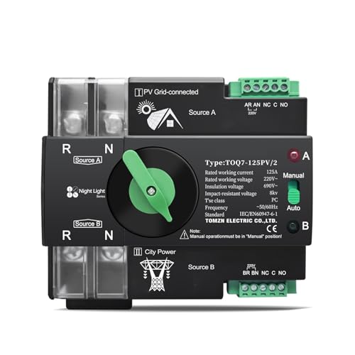 1 x 2P L N 220 V-230 V 63 A DIN-Schiene ATS für PV Dual Power Automatic Transfer Electrical Selector Switch MQXFCZUX von MQXFCZUX