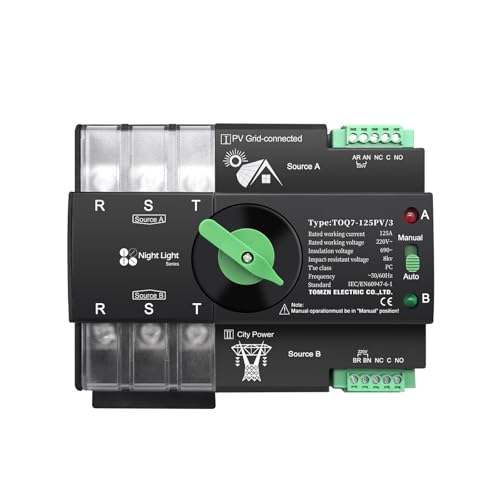1 x DIN-Schiene, 3 Phasen, ATS für PV 3P L N 220 V-230 V 100 A Dual Power Automatic Transfer Electrical Selector Switch MQXFCZUX von MQXFCZUX