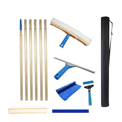 Fenster Putzen Profi Set, Verlängerungsstange 6m, Dusche Fensterabzieher Gummilippe Breiter 35cm für Innen und Außenbereiche Hohe Fenster Garage Dusche Garten Gelb von MQZHUK