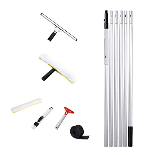 MQZHUK Teleskop Fensterreiniger Profi Set mit Gummilippe 1.4m/2.4m/3.4m/4.4m/5m/6m Fensterwischer-Reiniger Verstellbarer Aluminiumstange Fensterwischer Microfaser für hohe Fenster (6m) von MQZHUK