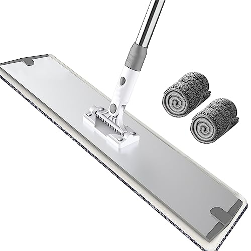 Mopp EasyClean，Bodenwischer, Wischbreite 60cm，Flacher Wischmopp für Nass- Trockennutzung ，Mit 1.4m Edelstahl Teleskopstange，ideal für die Reinigung Hartholzböden von MQZHUK