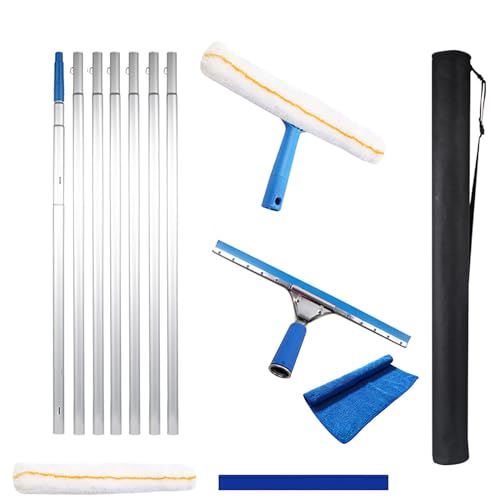 Professioneller Fensterabzieher, Fensterreinigungsset Spleißbar Lang verstellbar 10m Duschabzieher Edelstahl Abziehlippe 35cm für Innen und Außenbereiche Hohe Fenster Garage Garten WeiB Professioneller Fensterabzieher, Fensterreinigungsset Spleißbar Lang verstellbar 10m Duschabzieher Edelstahl Abziehlippe 35cm für Innen und Außenbereiche Hohe Fenster Garage Garten WeiB von MQZHUK