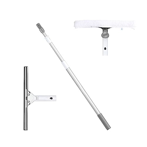 Teleskop Fensterreiniger Profi Set mit Gummilippe, Kombi Fensterwischer Microfaser 35/36cm, Gelenk und Alu Teleskopstange 400cm - auch für Wintergarten, Solar und Photovoltaik Reinigung von MQZHUK