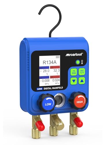 MRCARTOOL Kältemittel Monteurhilfe L205 Digitale Verteiler Klimaanlage mit 92 Kältemitteln Daten Digital Monteurhilfe Kältemittelanzeige HVAC Kältemittel Messgerät R134A R32 R410A R11 R12 R422 R600 von MRCARTOOL