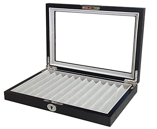 MR Maestro Relojero - Stifthalterbox mit Vitrine | Platz für 12 Schreibgeräte | Füllfederhalterbox | Kugelschreiber Aufbewahrung | Schwarz Holzstifte Aluminium | Holz und Glas, Elegantes Geschenk von MR Maestro Relojero