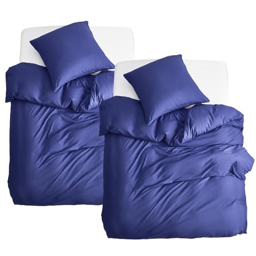 MR&HM Bettwäsche 135x200 4teilig Blau - Mikrofaser Bettbezüge 135x200 cm 2er Set mit 2 Kissenbezüge 80x80 cm - Komfortabler und weicher Bettbezug für alle Jahreszeiten mit Reißverschluss von MR&HM