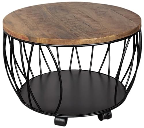 MR. DEKO® Couchtisch Talsano Mango Natur rund 57x40 cm | Robustes Mangoholz | Kleiner runder Holz Beistelltisch | Kleiner Wohnzimmer Tisch | Industrial Look von MR. DEKO