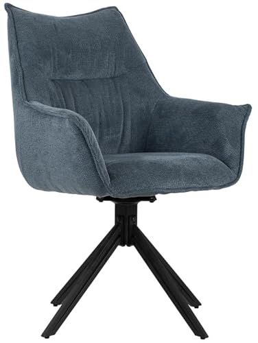 MR. DEKO® Diningsessel Ginosa Blau Drehbar HxBxT: 90x62x66 cm | Esszimmerstuhl mit Metallbeinen | Polsterstuhl mit Armlehnen | Moderner Stuhl für Wohnzimmer und Essbereich von MR. DEKO