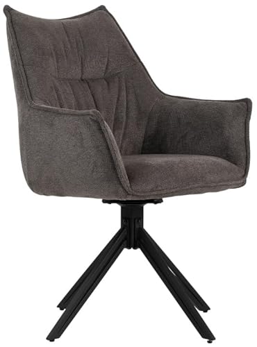 MR. DEKO® Diningsessel Ginosa Dark Grey Drehbar HxBxT: 90x62x66 cm | Esszimmerstuhl mit Metallbeinen | Polsterstuhl mit Armlehnen | Moderner Stuhl für Wohnzimmer und Essbereich von MR. DEKO
