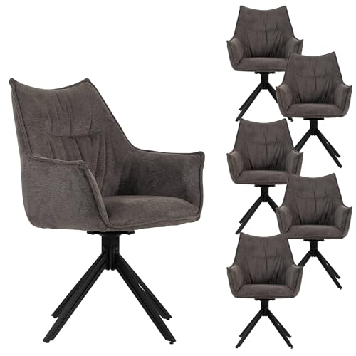 MR. DEKO® Diningsessel Ginosa Dark Grey Drehbar HxBxT: 90x62x66 cm | Esszimmerstuhl mit Metallbeinen | Polsterstuhl mit Armlehnen | Moderner Stuhl für Wohnzimmer und Essbereich von MR. DEKO