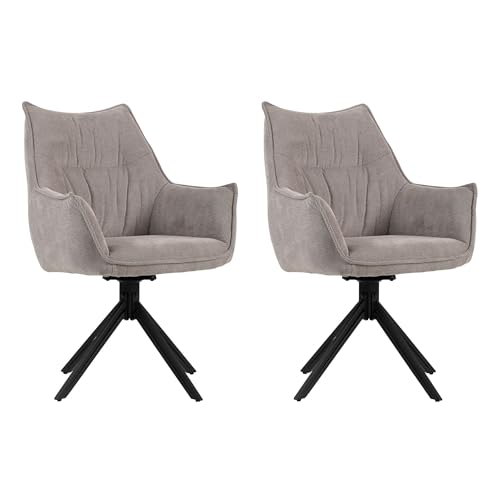 MR. DEKO® Diningsessel Ginosa Light Grey Drehbar HxBxT: 90x62x66 cm | Esszimmerstuhl mit Metallbeinen | Polsterstuhl mit Armlehnen | Moderner Stuhl für Wohnzimmer und Essbereich von MR. DEKO
