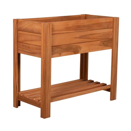 MR. DEKO® Hochbeet Kräuter aus Teakholz | modernes Gartenbeet XL Blumenkasten 86x40x80 cm (BxTxH) | großes Kräuterbeet | Pflanzenbeet für den Balkon-Garten | Naturholz mit Folie | Sichtschutz von MR. DEKO