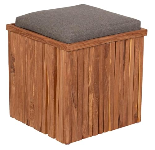 MR. DEKO® Teakbox Hocker mit Sitzpolster | Sitzhocker aus Teakholz 45x45x45 cm (BxTxH) | Sitzpolster und Stauraum unter dem Sitz | als Aufbewahrungsbox Teak Tisch oder Gartentisch | Outdoormöbel von MR. DEKO
