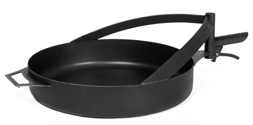 MR. DEKO Feuerschalen Grillpfanne Ø 50 cm mit Griff | Stahlpfanne schwarz 6,2 kg hitzebeständig stabil | zum Braten Rösten über offenem Feuer | Zubehör passend Feuerschalen Arizona Washington Outdoor von MR. DEKO